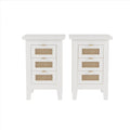 Wooden Nightstands Set Of 2 With Rattan Woven Surfaces And Three Drawers, Exquisite Elegance With Natural Storage Solutions For Bedroom, White White Particle Board