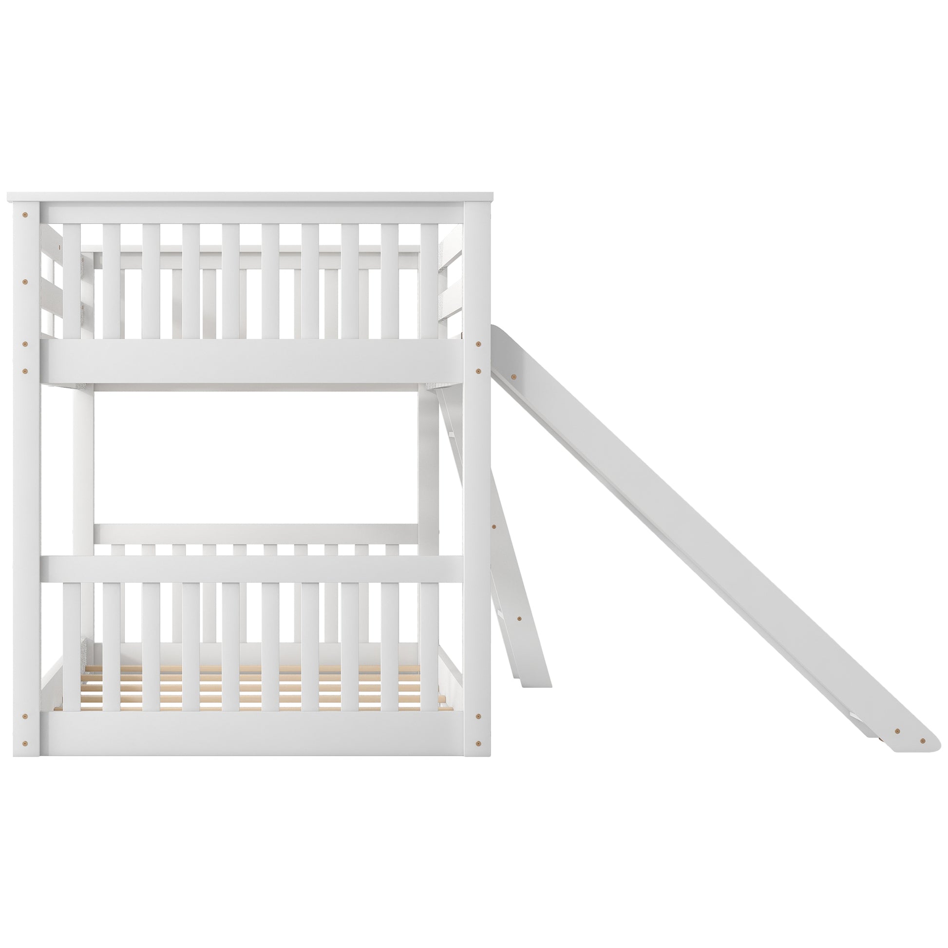 Twin Over Twin Bunk Bed With Convertible Slide And Ladder, White Old Sku: Sm000213 Box Spring Not Required Twin White Wood Bedroom Bunk Pine