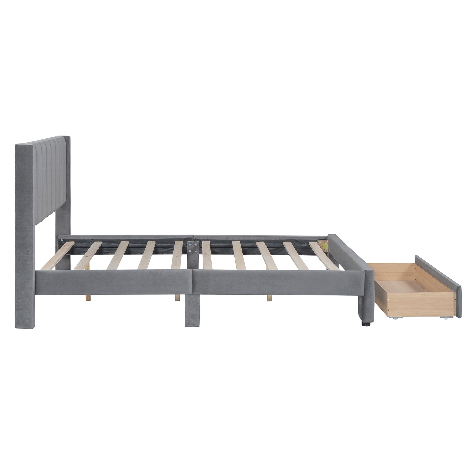 Full Size Storage Bed Velvet Upholstered Platform Bed With A Big Drawer Gray Old Sku:Wf296850Aae Full Gray Velvet