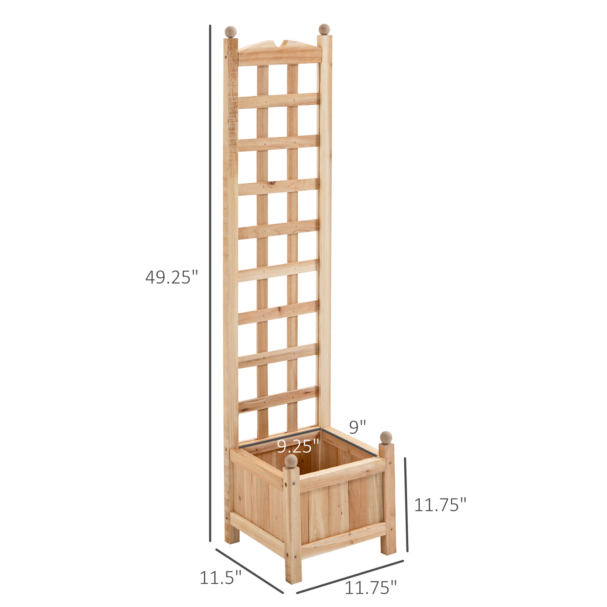 Outsunny Wooden Raised Garden Bed With Trellis, Outdoor Planter Box With Drainage Crevices For Climbing Vine Plants Flowers, 12" X 12" X 49" Natural Wood