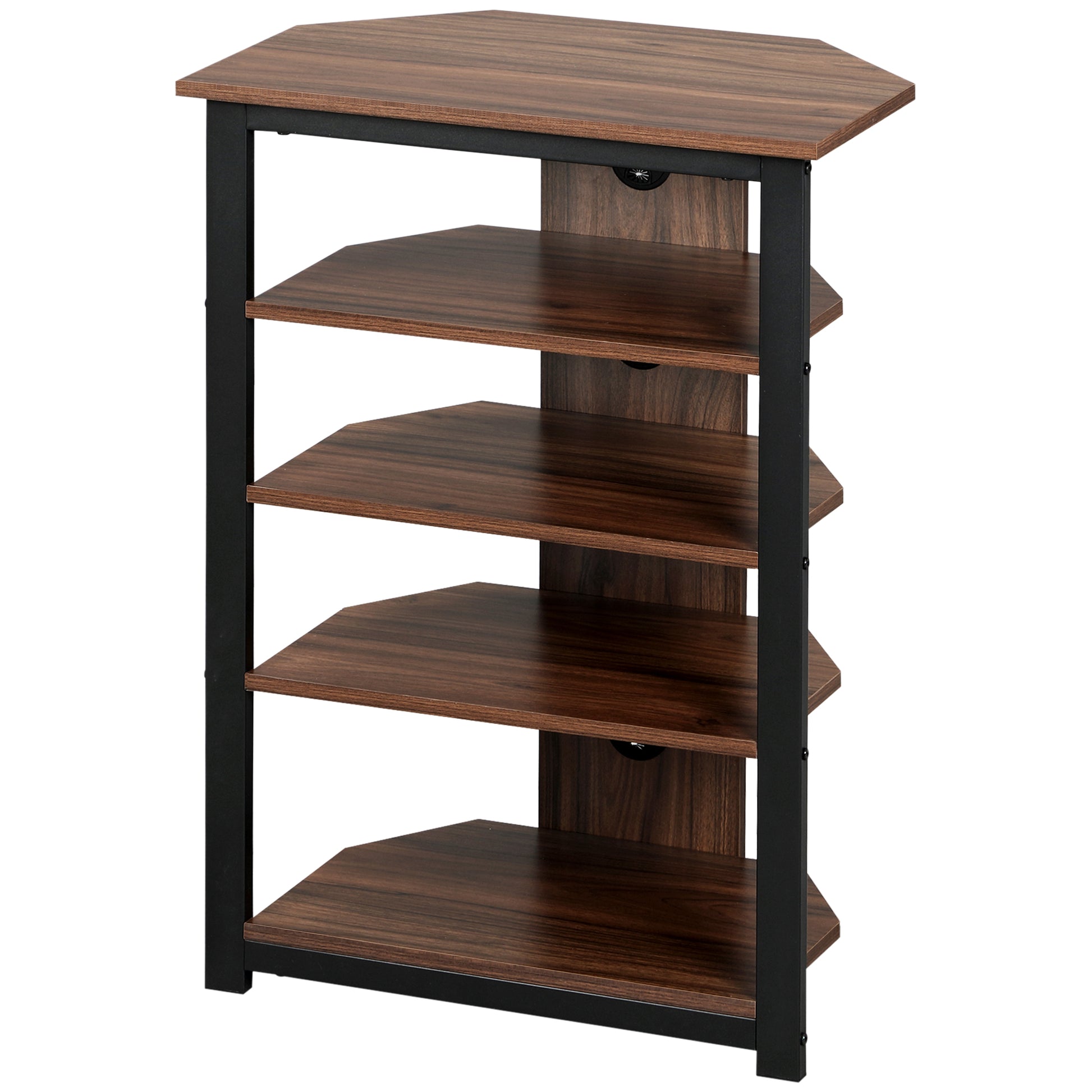 Homcom Tv Stand, Av Media Stand, Corner Audio Tower With Storage Shelves And Steel Frame, Living Room Storage, Brown Brown 50 59 Inches Particle Board