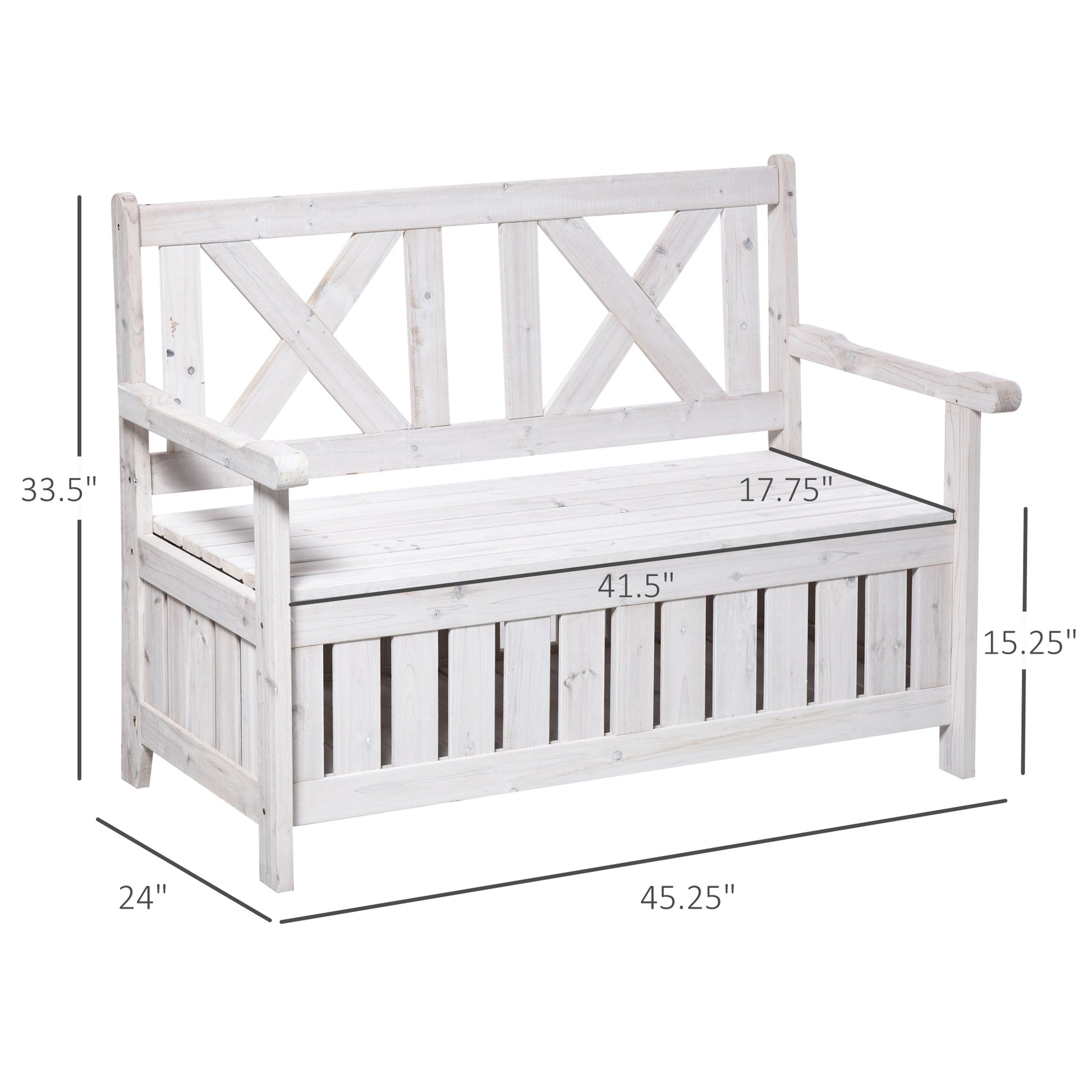 Outsunny Patio Wooden Bench With Storage Box, 29 Gallon Outdoor Storage Bench, Large Entryway Deck Box W Unique X Shape Back, For Deck, Porch & Balcony, White White Wood