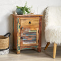 Side Table With Drawer Natural Wood Metal