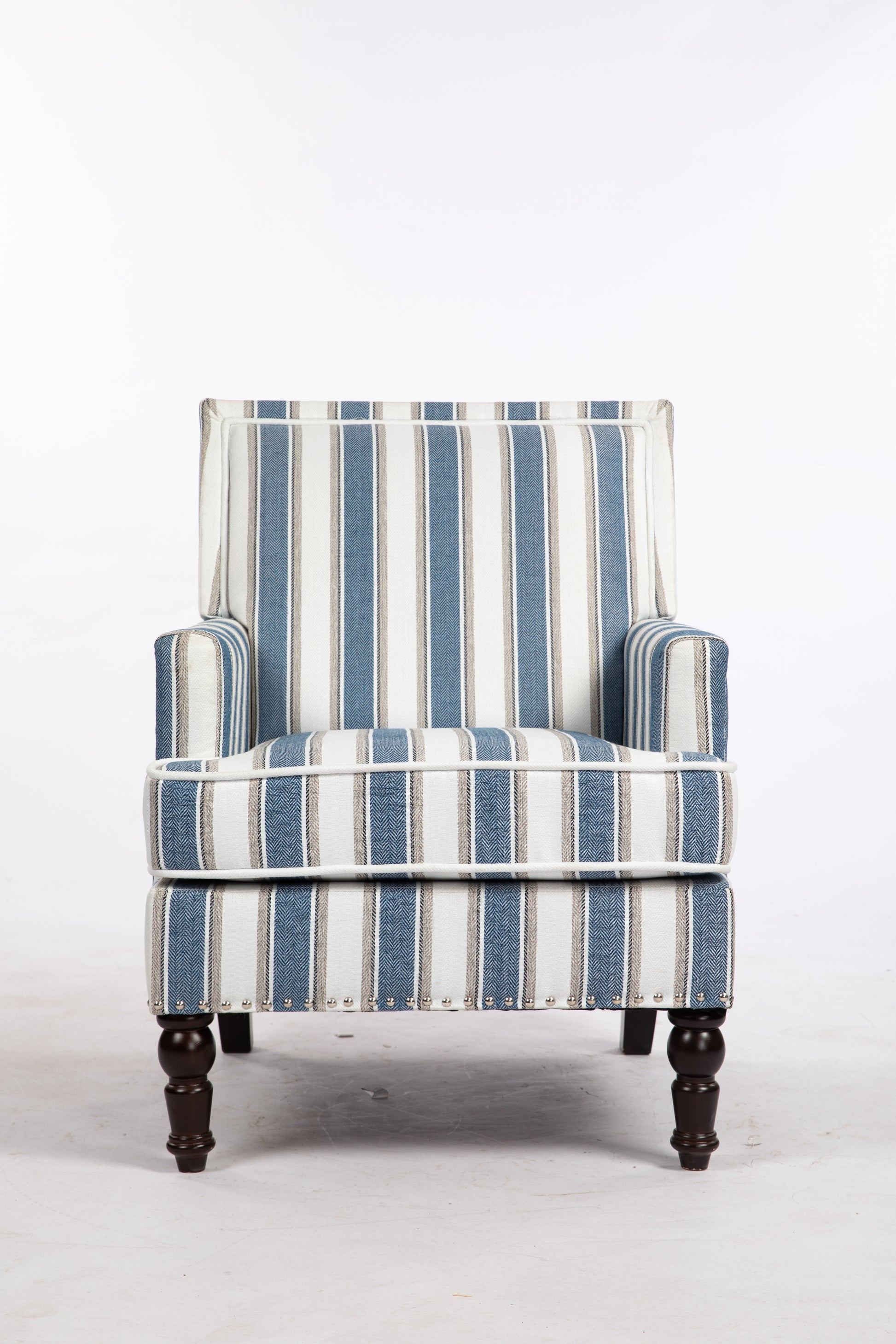 Upholstered Accent Chair, Vintage Armchair With Blue And White Striped