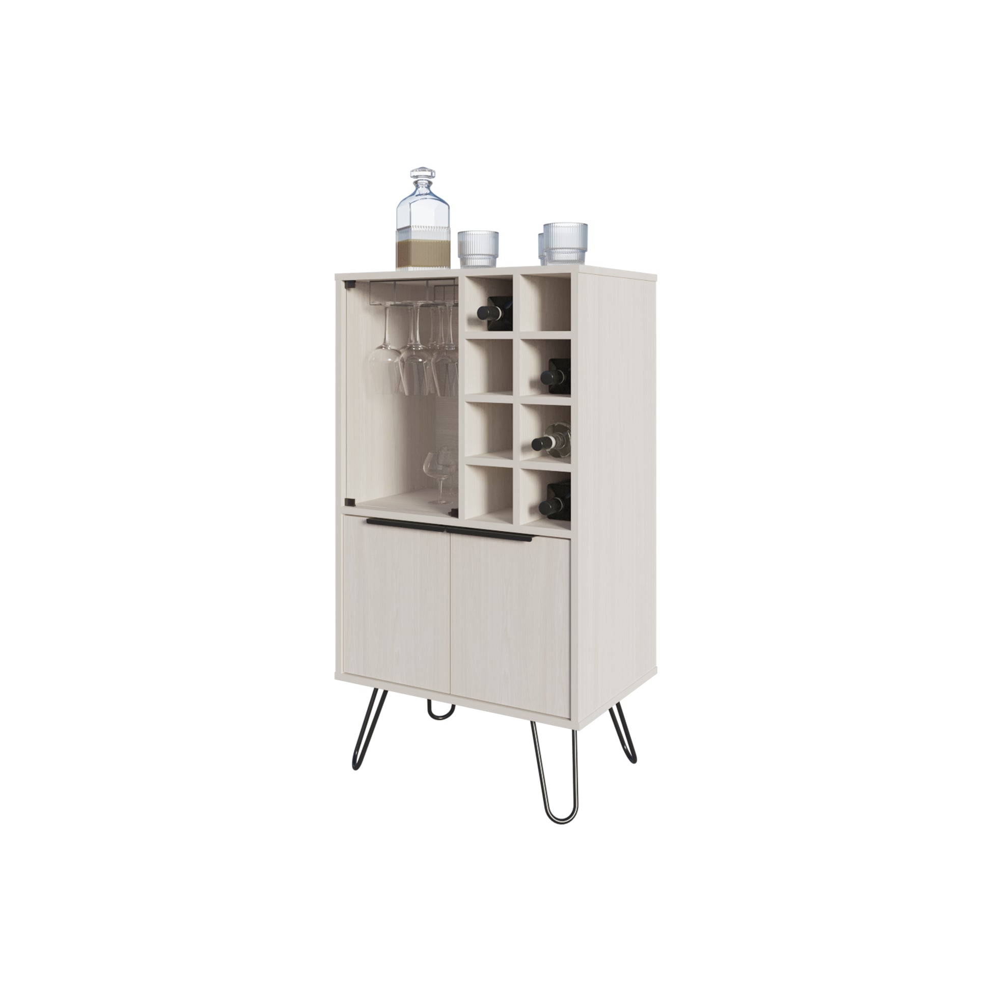 Fairfax Bar Cabinet In Melamine With Glass Rack And Wine Storage,White 5 Or More Spaces White Modern Particle Board Melamine