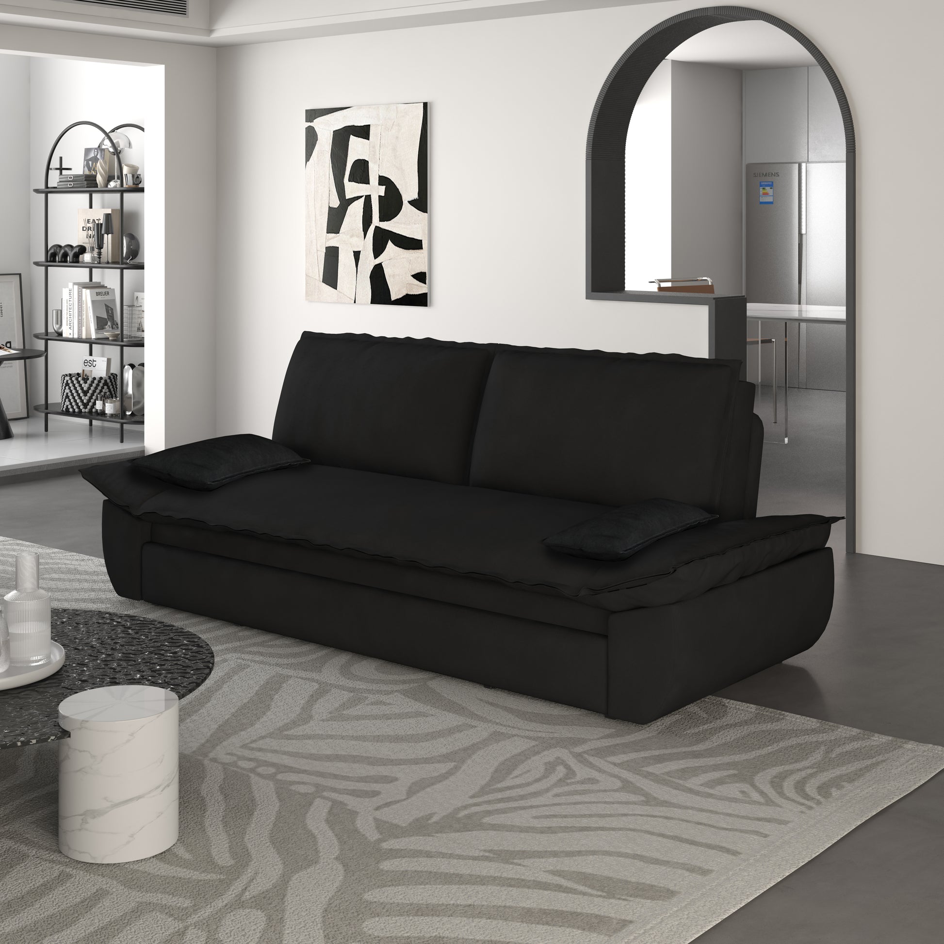 70.1" Queen Pull Out Sofa Bed, 3 In 1 Convertible Sleeper Sofa With 2 Soft Pillows,Multi Functional Velvet Loveseat Bed,Black Old Sku:W1885P151425 W1885P154641 Black Velvet Velvet 2 Seat