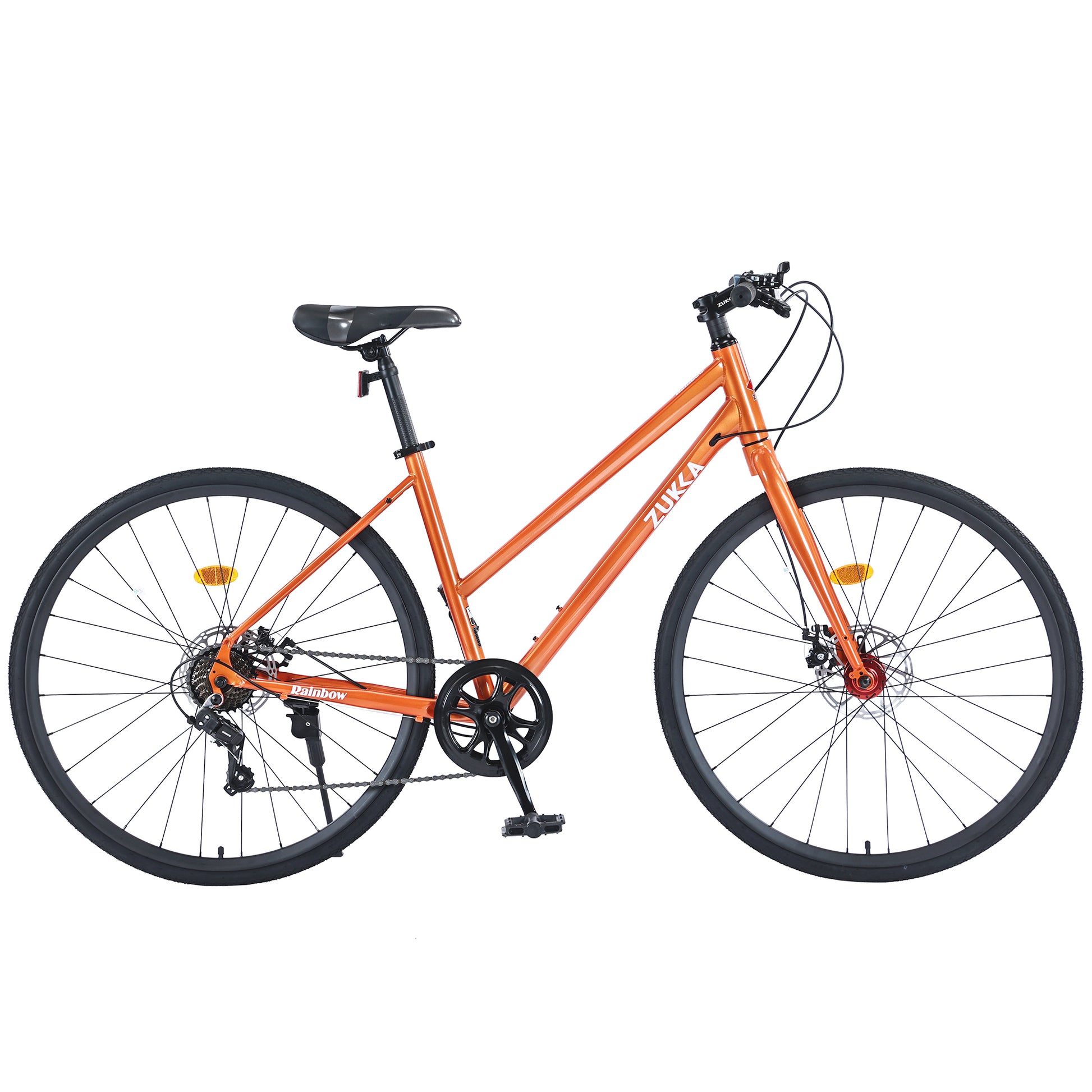 7 Speed Hybrid Bike Disc Brake 700C Road Bike For Men Women'S City Bicycle Cycling Orange Garden & Outdoor Carbon Steel