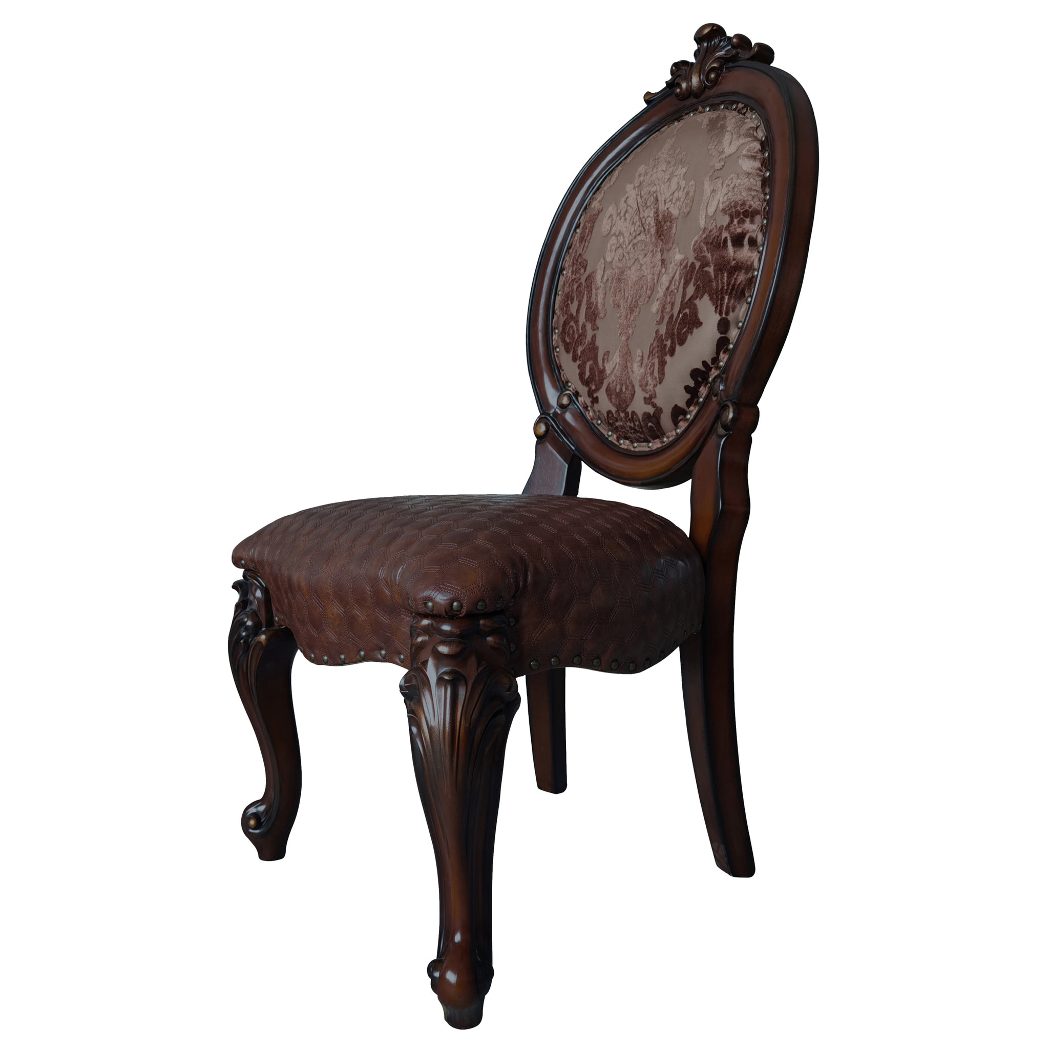 Brown And Cherry Oval Back Side Chairs Set Of 2 Cherry Dining Room Traditional Rubberwood Set Of 2 Wood Fabric