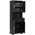 Tall Bathroom Cabinet With Four Doors, Large Storage Space Open Shelve, Upper Storage Cabinet, Black Black Mdf