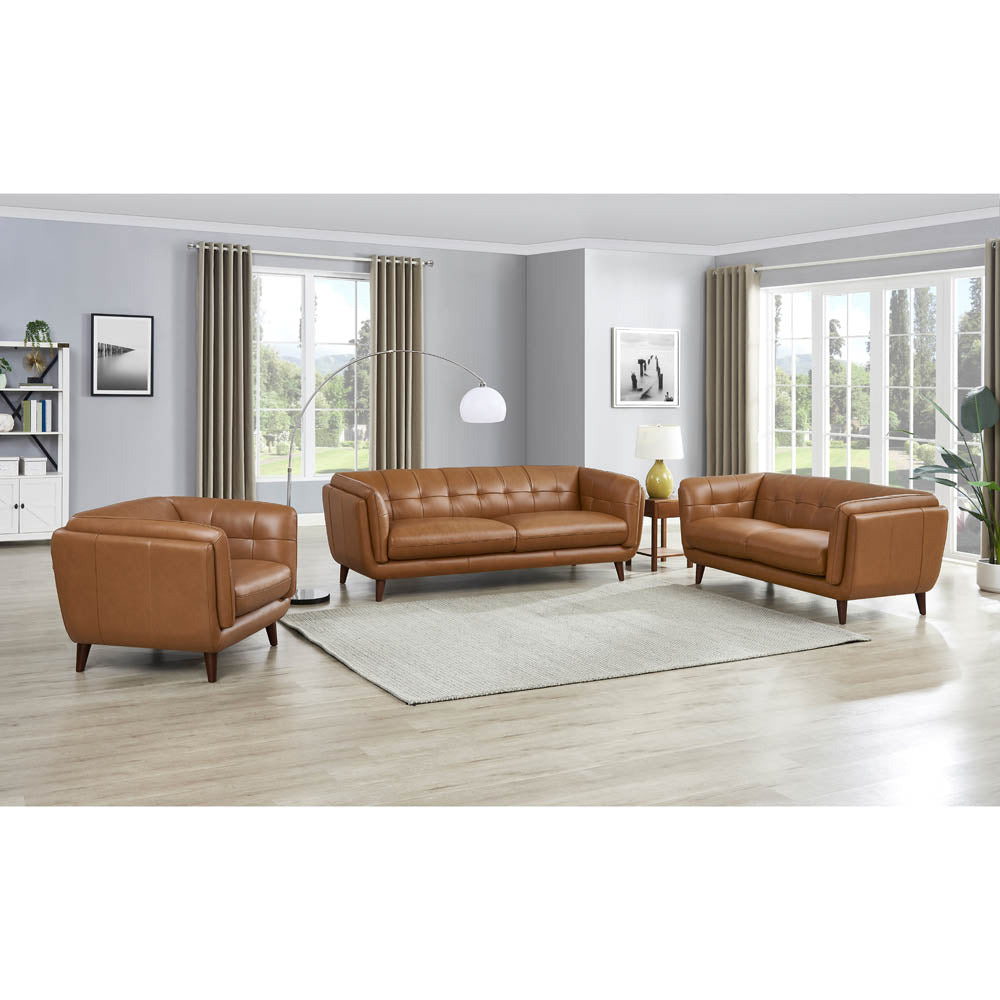 Solana Leather Sofa Cognac Down Filling Genuine Leather 3 Seat