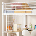 Twin Loft Bed With Desk And Storage Wardrobe, Heavy Duty Loft Bed With Stairs And Metal Grid, Twin Size Loft Bed, No Box Spring Needed, White Loft Bed Twin Size White Box Spring Not Required Twin
