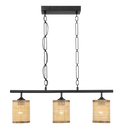 Elysian Three Lights Island With Natural Rattan Shade Farmhouse Chain Ceiling Lamp Black,Rattan Ceiling Lights Farmhouse Metal,Rattan