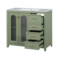 36 Inch Bathroom Vanity With Two Soft Close Doors, Adjustable Shelves And Three Soft Close Drawers Green Bathroom Solid Wood Mdf