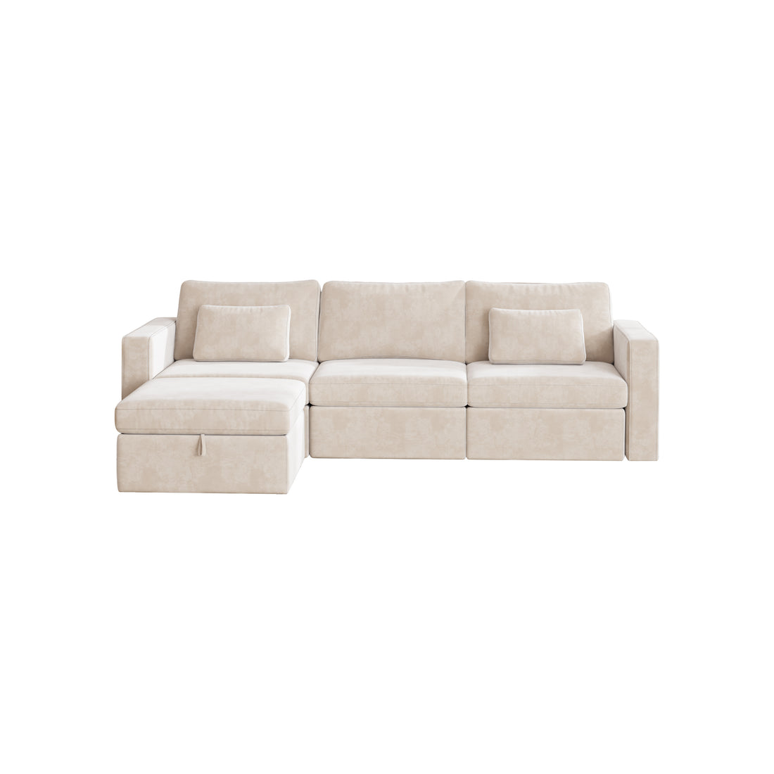 Modern Velvet U Shape Sectional Sofa, Oversized Upholstery Sectional Sofa, Chaise Couch With Storage Ottomans For Living Room Loft Apartment Office White 4 Seats Wood Primary Living Space Medium Duty Pine 4 Seat White Velvet Medium Soft Cushion Back