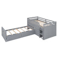 L Shaped Space Saving Twin Loft And Twin Platform Bed With 7 Drawers And Full Guardrails Gray Twin Gray Solid Wood