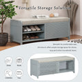 Distressed Shutter Storage Bench With Acacia Veneer For Retro Charm For Living Room, Entryway Grey Grey Mdf