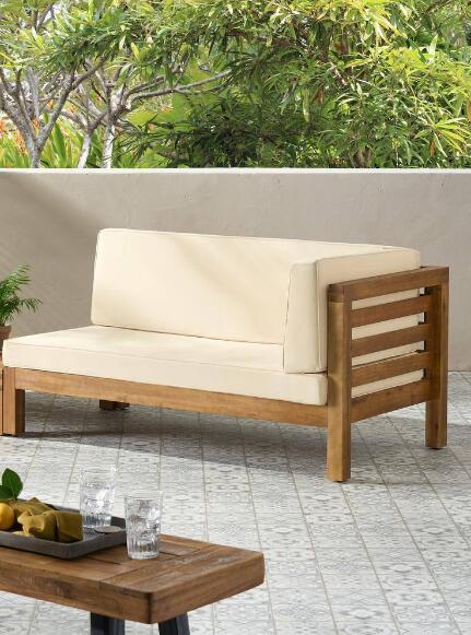 Oana Corner Bench R, Beige Beige Acacia Wood