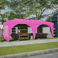 10'X20' Pop Up Canopy Tent With 6 Sidewalls, Ez Pop Up Outdoor Canopy For Parties, Waterproof Commercial Tent With 3 Adjustable Heights, Carry Bag, 6 Sand Bags, 6 Ropes And 12 Stakes, Pink Pink Metal