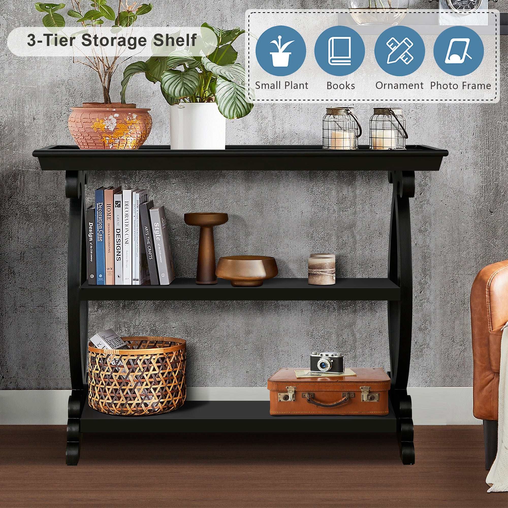 Newport Console Table For Living Room,Kitchen,Entyway Black Antique Bl