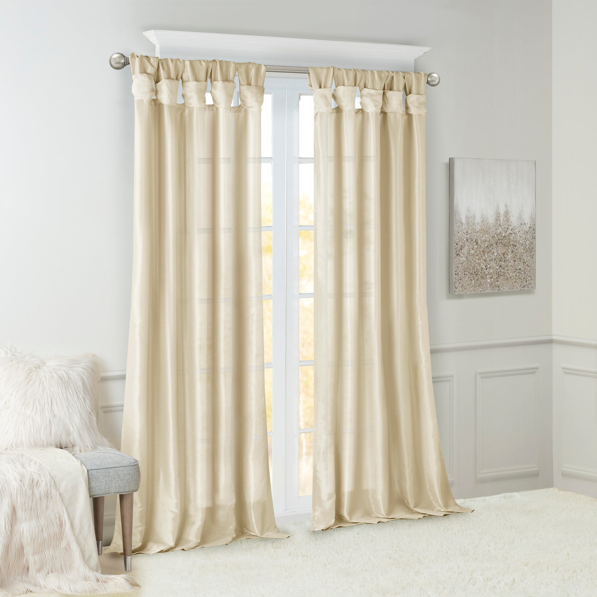 Twist Tab Lined Window Curtain Panel Champagne 50X95" Champagne Polyester
