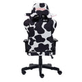 Ts85 Cow Print Luxx Series Gaming Chair Caster Nylon Black White Office Spot Clean Rectangular Modern Handle Office Chairs Solid Back Fabric Metal