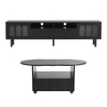 Cream Style Tv Stand And Coffee Table Set Of 2, Led Light Strip Tv Stand For Tvs Up To 80'', Cloud Top Coffee Table With 2 Brake Wheels For Living Room, Black Black 80 89 Inches Particle Board