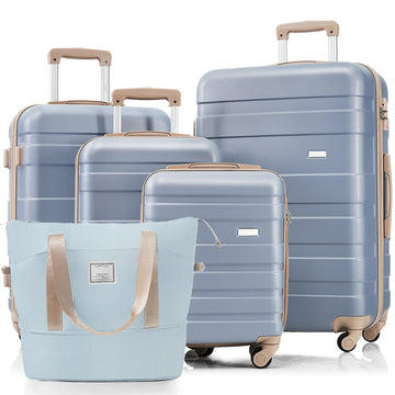 5 Piece Luggage Set With Expandable Travel Bag Includes 16", 20", 24", 28" Suitcases With 360 Spinner Wheels And Adjustable Telescopic Handles, Light Blue Light Blue Abs