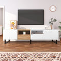 Modern Tv Stand With 2 Cabinets& Open Storage Compartment, Color Matching Media Console Table For Tvs Up To 85'', Entertainment Center With Drop Down Door For Living Room, Bedroom, Home Theatre Wood Brown Primary Living Space 70 79 Inches 90 Inches Or