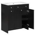 30 Inch Black Bathroom Vanity With Ceramic Sink Combo, Abundant Storage Cabinet 2 Soft Close Doors And Double Tier Deep Drawer Black Bathroom Mdf