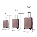 3 Piece Abs Hard Luggage Set With Swivel Wheels And Password Lock, 20 24 28 Inch Rose Gold Rose Gold Abs