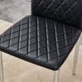 Table And Chair Set.Large Modern Rectangular Table With Brown Glass Top And Silver Metal Legs. Paired With 4 Black Chairs With Checkered Armless High Back Pu Cushion And Silver Metal Legs. Black,Silver Seats 4 Glass Metal