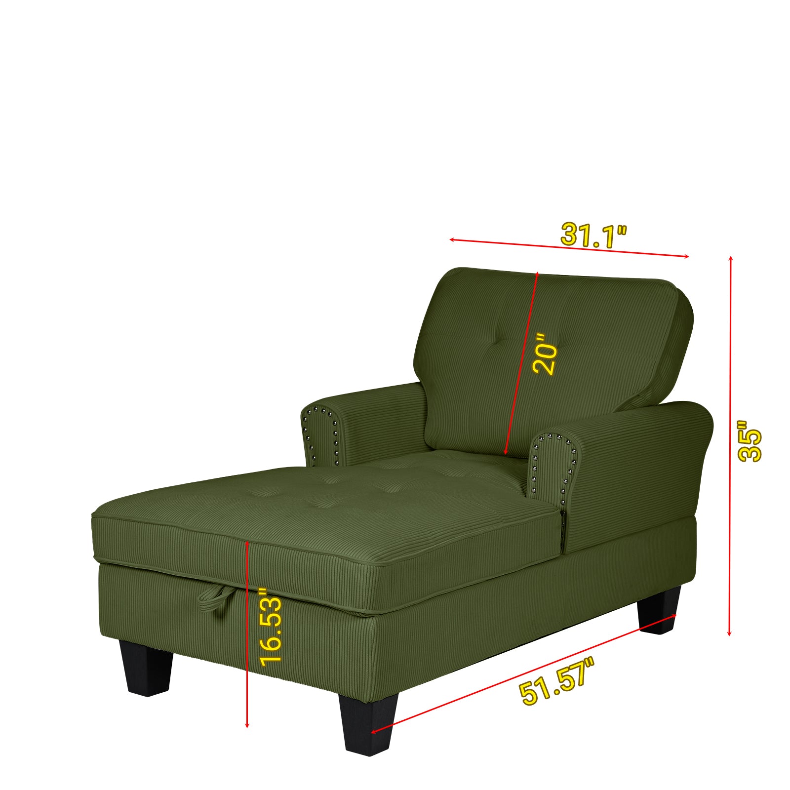 Chaise Lounge Indoor Sleeper Sofa Bed Chair Upholstered Lounge Chair For Bedroom Living Room With Rivets Green Green Corduroy