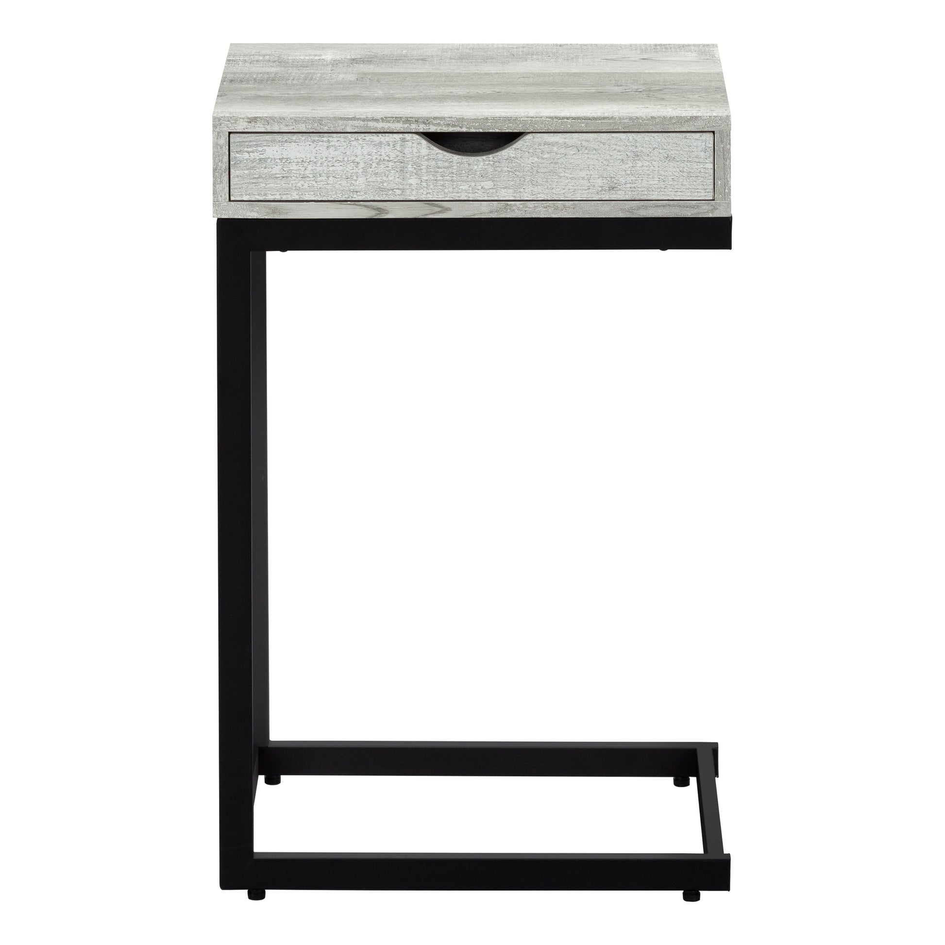 Accent Table, C Shaped, End, Side, Snack, Storage Drawer, Living Room, Bedroom, Grey Laminate, Black Metal, Contemporary, Modern Grey Particle Board