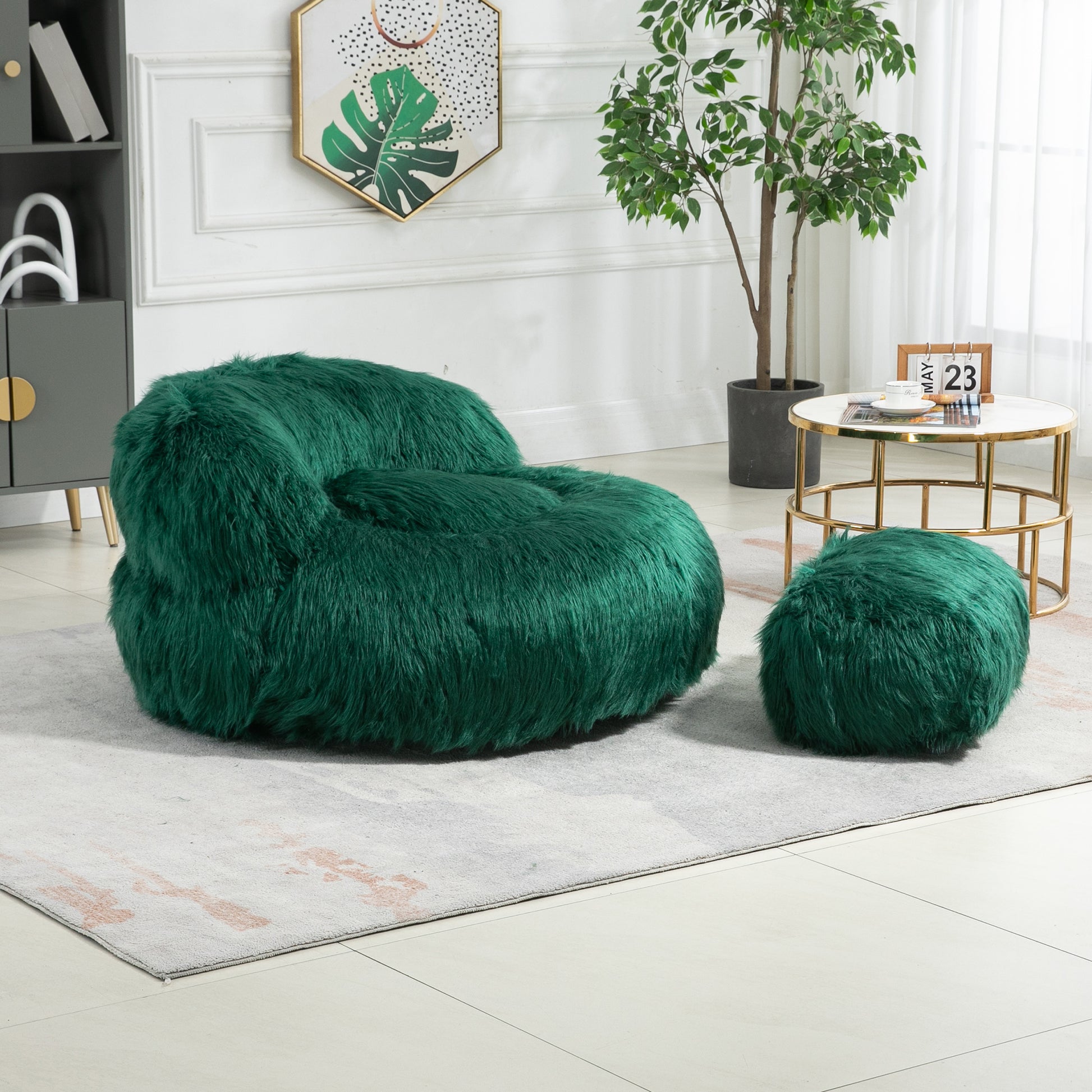 Coolmore Bean Bag Chair, Floor Sofa With Handle,Accent Sofa Chair With Ottoman For Gaming Reading Relaxing Emerald Emerald Foam Plush