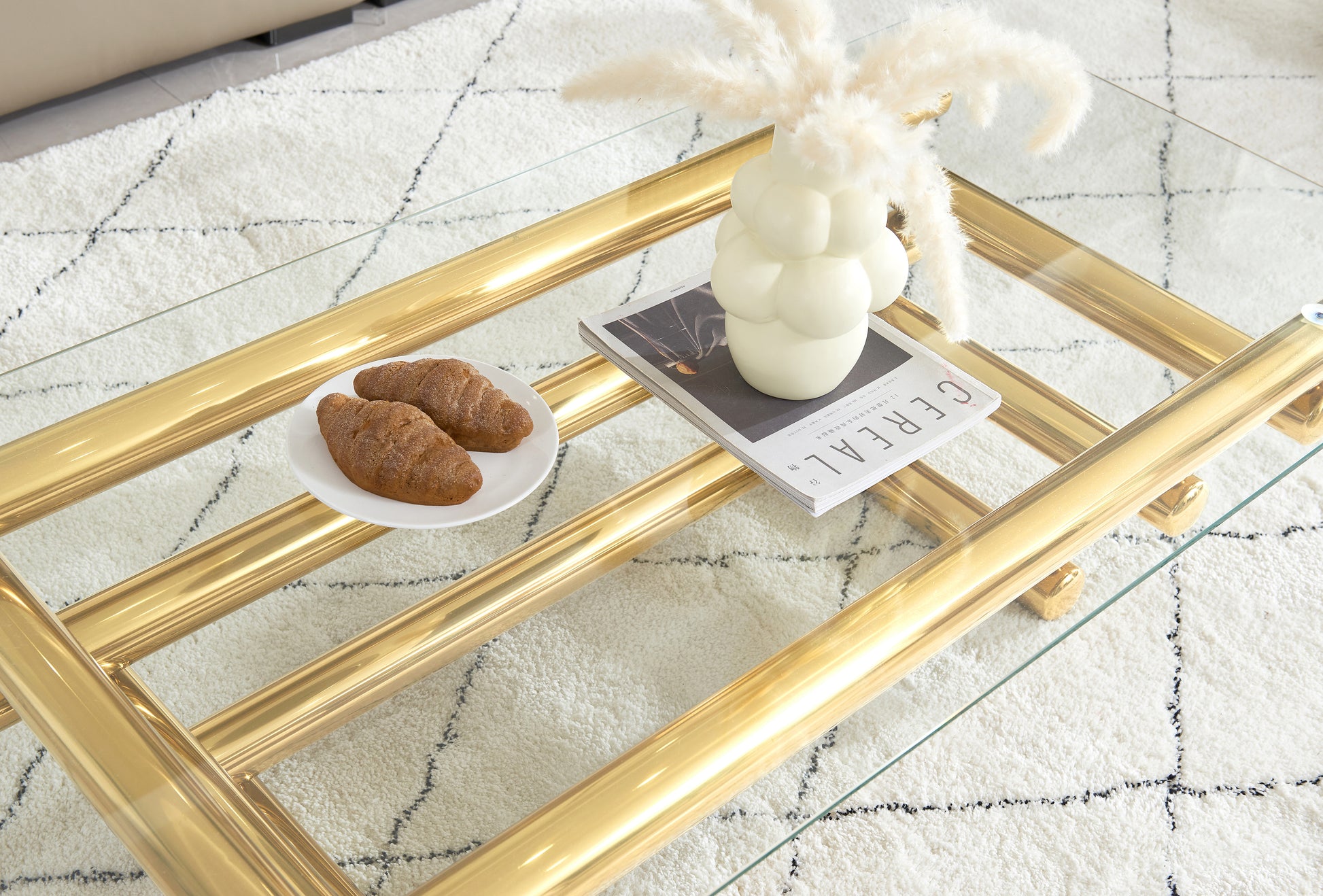 Modern Stainless Steel Coffee Table Set Set Of 2 , Clear Tempered Glass Table Top, Coffee Table & End Side Table 2 Pieces Sets For Living Room, Gold Clear,Gold Modern Open Storage Stainless