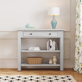 Retro Console Table With Drawer And Two Sturdy Shelves For Entryway, Living Room Antique White Antique White Mdf,Rubber Wood