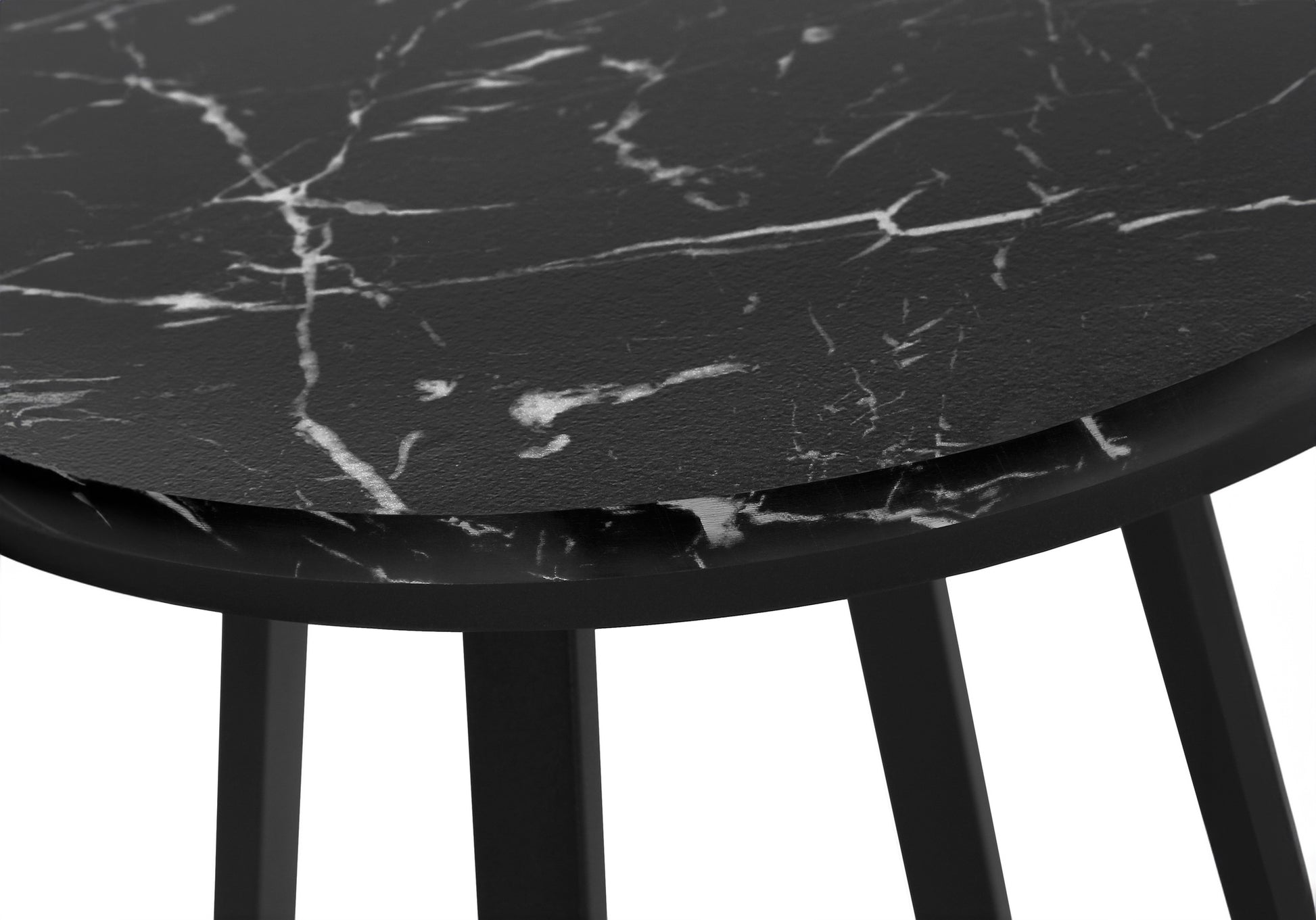 Accent Table, Side, Round, End, Nightstand, Lamp, Living Room, Bedroom, Black Marble Look Laminate, Black Metal, Contemporary, Modern Black Metal