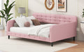Full Size Upholstered Tufted Daybed With 4 Support Legs, Pink Box Spring Not Required Full Pink Wood Bedroom Daybeds Linen Upholstered