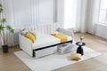 Flora Upholstered Daybed With 2 Drawers, Twin, Ivory Boucle, Ribbed Tufted Backrest, Daybed In Lavish Modern Design Box Spring Not Required Twin Ivory Metal Bedroom Classic,Contemporary,Minimalist,Traditional,Transitional Upholstered Upholstered