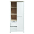 Bedroom Storage Wardrobe With Hanging Rods And 2 Drawers And Open Shelves,Sliding Door,White White Mdf