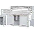 Full Size Wooden Loft Bed Big Storage With Under Bed Desk, With Drawers, With Shelves, White Full White Plywood