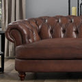 Newport Leather Sofa Caramel Genuine Leather Wood Primary Living Space Medium Firm Tufted Back Mid Century Modern Eucalyptus Rolled Arms Down Filling Genuine Leather 3 Seat