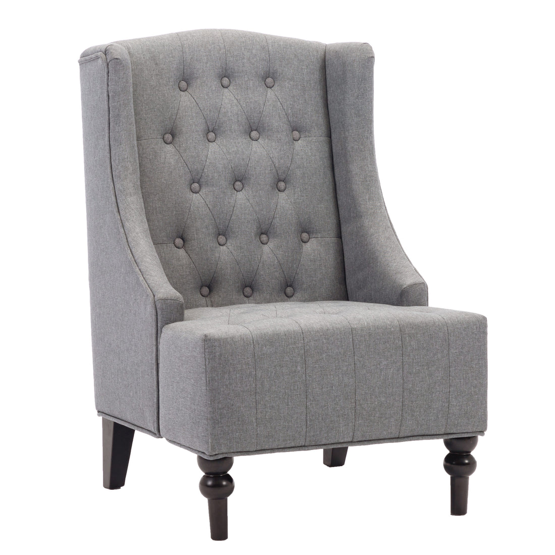 1Pc Modern Living Room Button Tufted Wingback Accent Chair Steel Grey Luxury Look Diamond Button Tufted Pattern Gray Primary Living Space Traditional Foam Wood