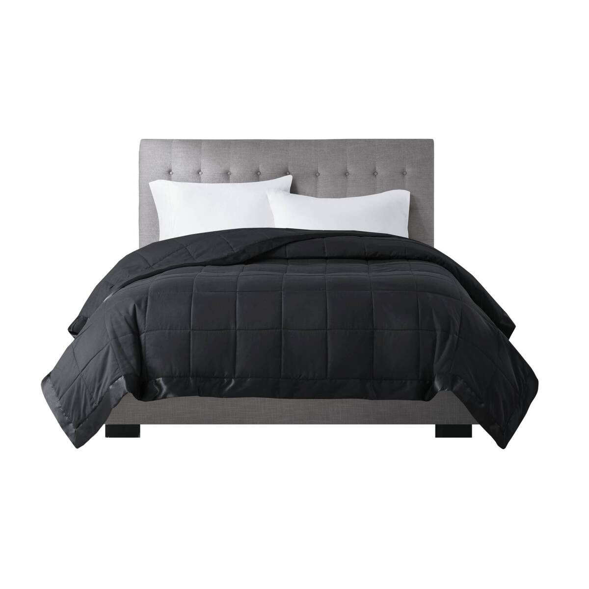 Lightweight Down Alternative Blanket With Satin Trim Black King Black Polyester