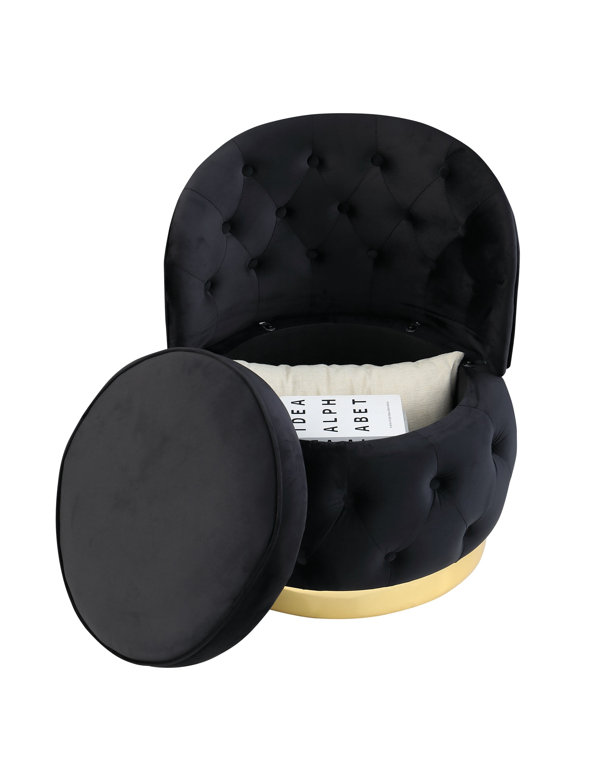360 Degree Swivel Cuddle Barrel Accent Storage Chairs Black Velvet