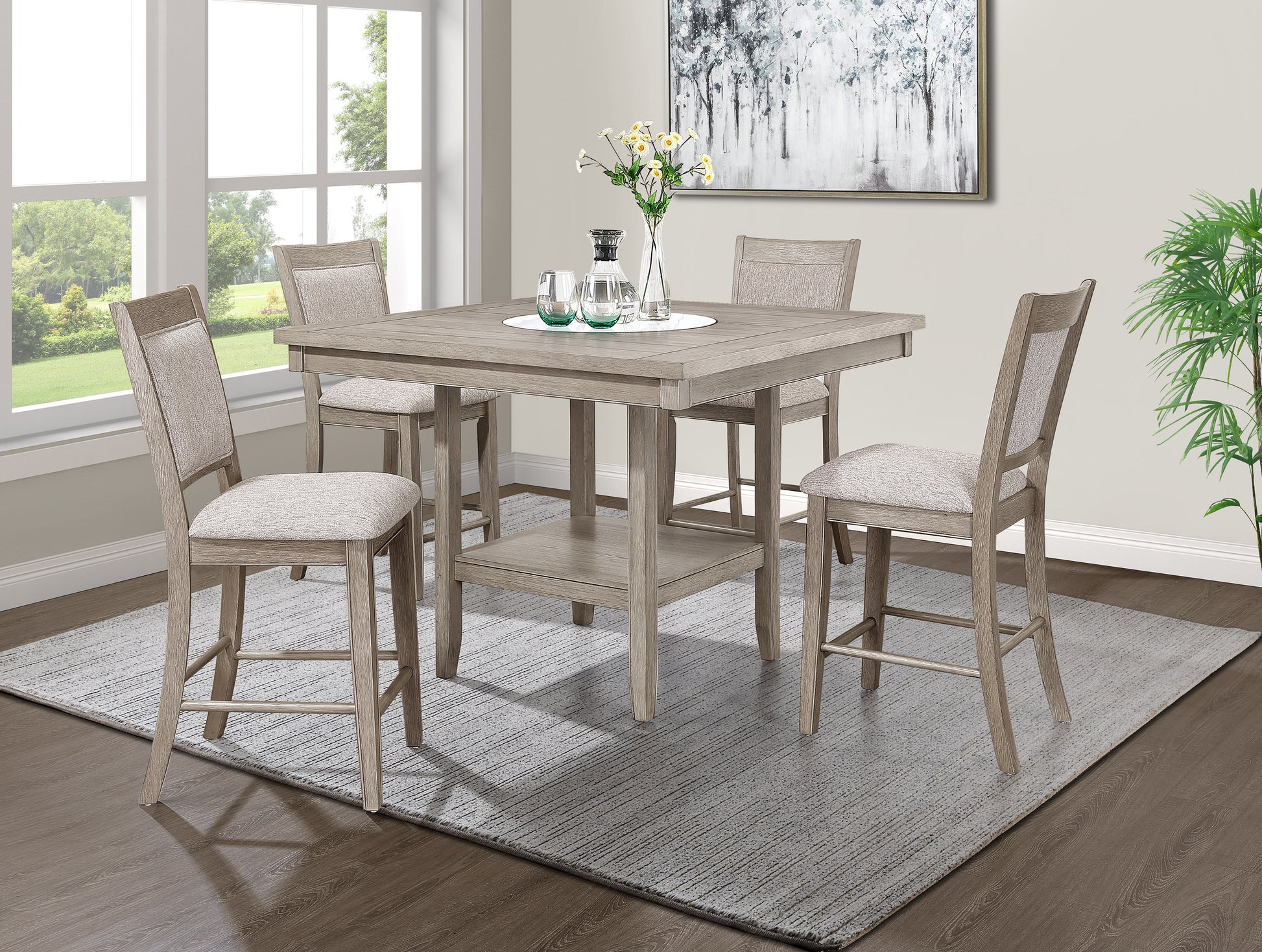 1Pc Contemporary Transitional Counter Height Dining Table W 20 Inch Faux Marble Lazy Susan All Tan Beige Gray Finish Wooden Wood Veneers Solid Wood Dining Room Furniture Antique Gray,Beige Gray