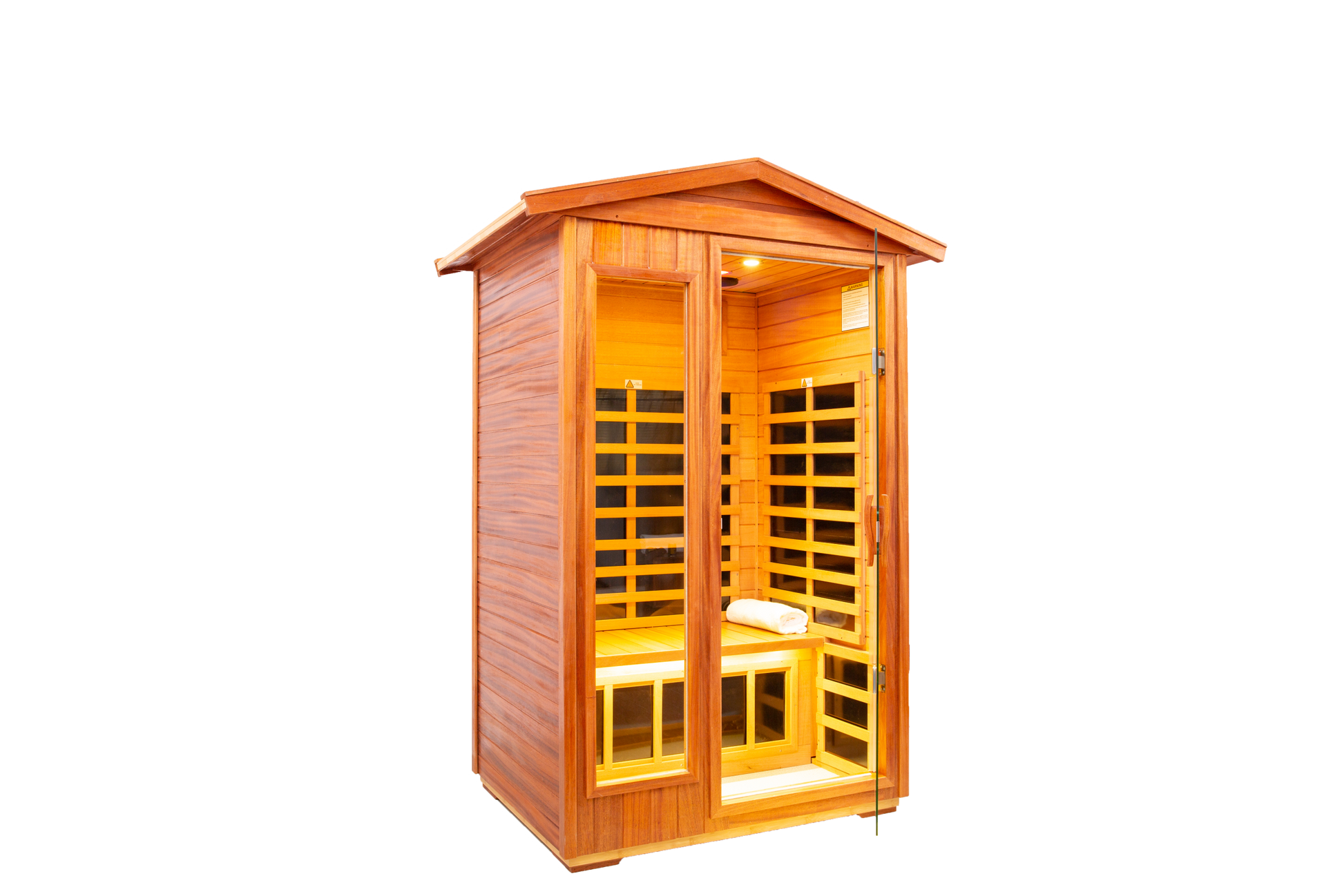 Two Person Far Infrared Khaya Wood Outdoor Sauna Room Natural Wood Wood Stainless Steel