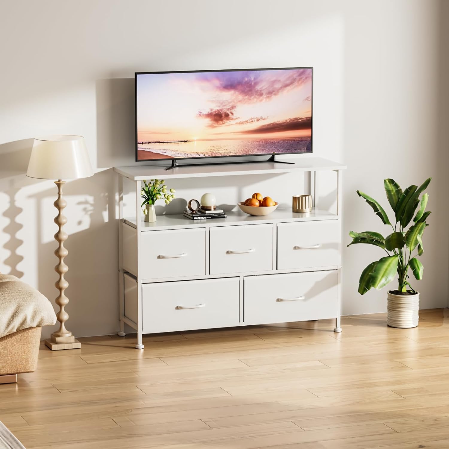 Tv Stand Dresser For Bedroom Entertainment Center With 5 Fabric Drawer Tv Stand Dresser For Bedroom Entertainment Center With 5 Fabric Drawer