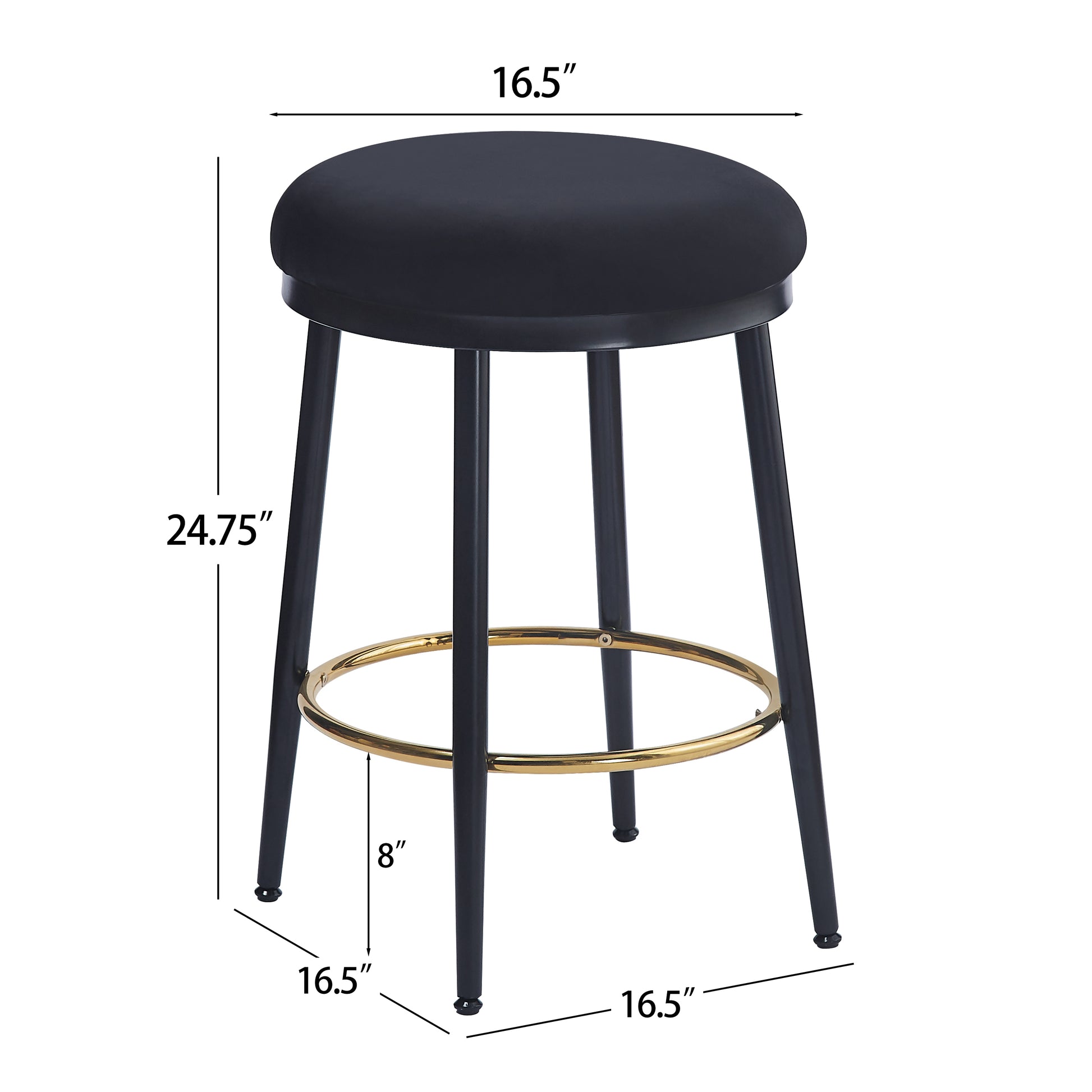 24.75'' Modern Counter Stools Set Of 4,Black Counter Stools With Iron Frame,Sponge Cushion,Footrest,Suitable For Kitchen Bedroom Dining Room. Iron Black Kitchen Sponge Round Modern Set Of 4 Or More