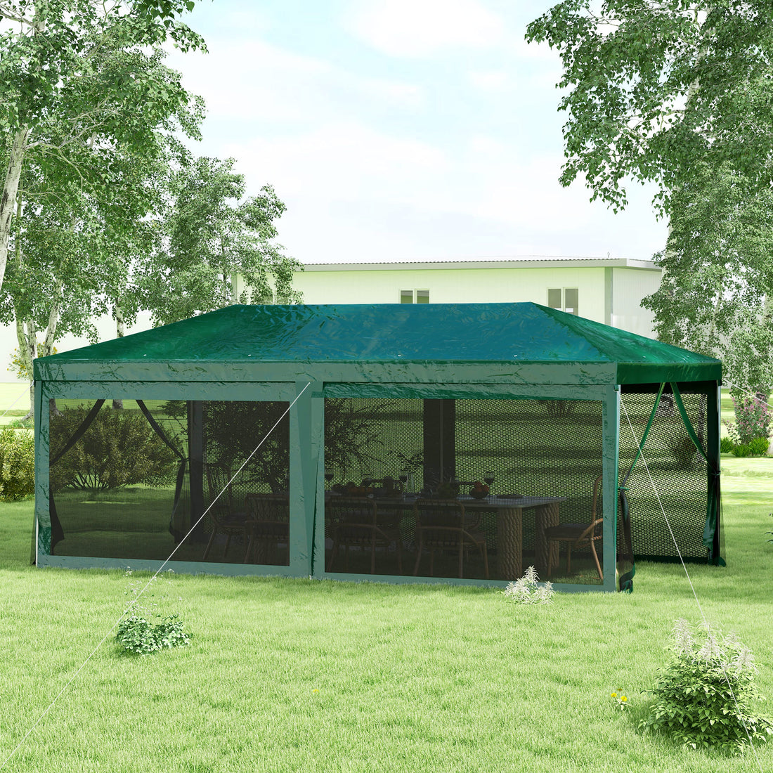 Outsunny 10' X 20' Party Tent, Outdoor Wedding Canopy & Gazebo With 6 Removable Sidewalls, Shade Shelter For Events, Bbqs, Green Green Steel